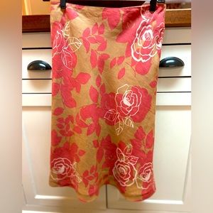 Boden tan/pink/white linen blend floral skirt size US 4 (UK 8)